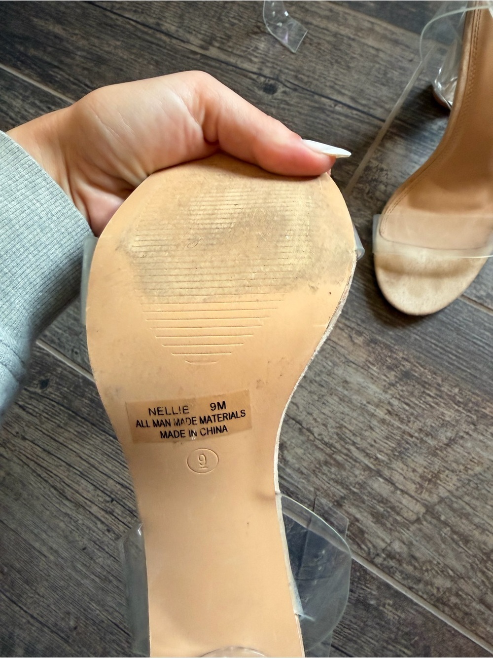 Clear-Strap Nude Block Heel Sandals - Picture 4 of 7